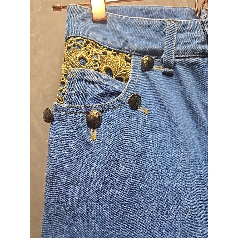 Vintage Cache Womens High Rise Straight Leg Lace‎ Buttom Accent Denim Jeans Rare - Picture 2 of 11